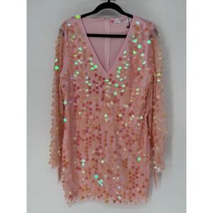 SOUTHERN FRIED CHICS PINK SEQUIN MINI DRESS LETS GO PARTY FESTIVAL DRESS XL NWT